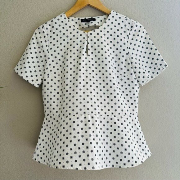Banana Republic XS Polka Dot Peplum Top White Black Dot Modcore Cottage Chic - Picture 2 of 9